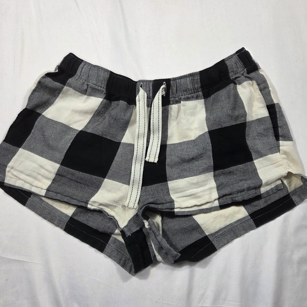 Old Navy Black White Buffalo Plaid Pajama Shorts Medium Drawstring Lounge Sleep